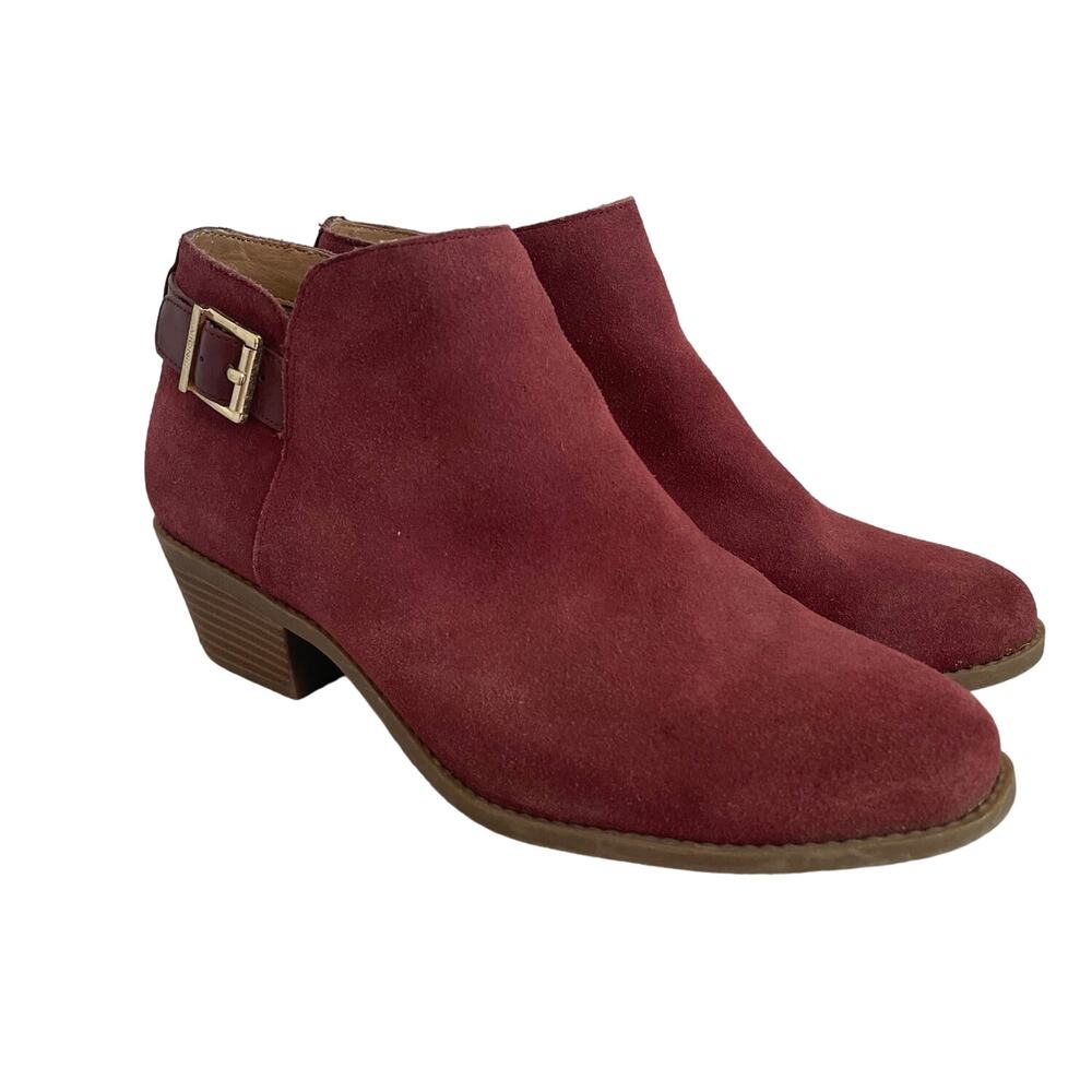 Vionic Millie Ankle Boots Buckle Orthotic Arch Support Red Sz 9 Red Suede Office